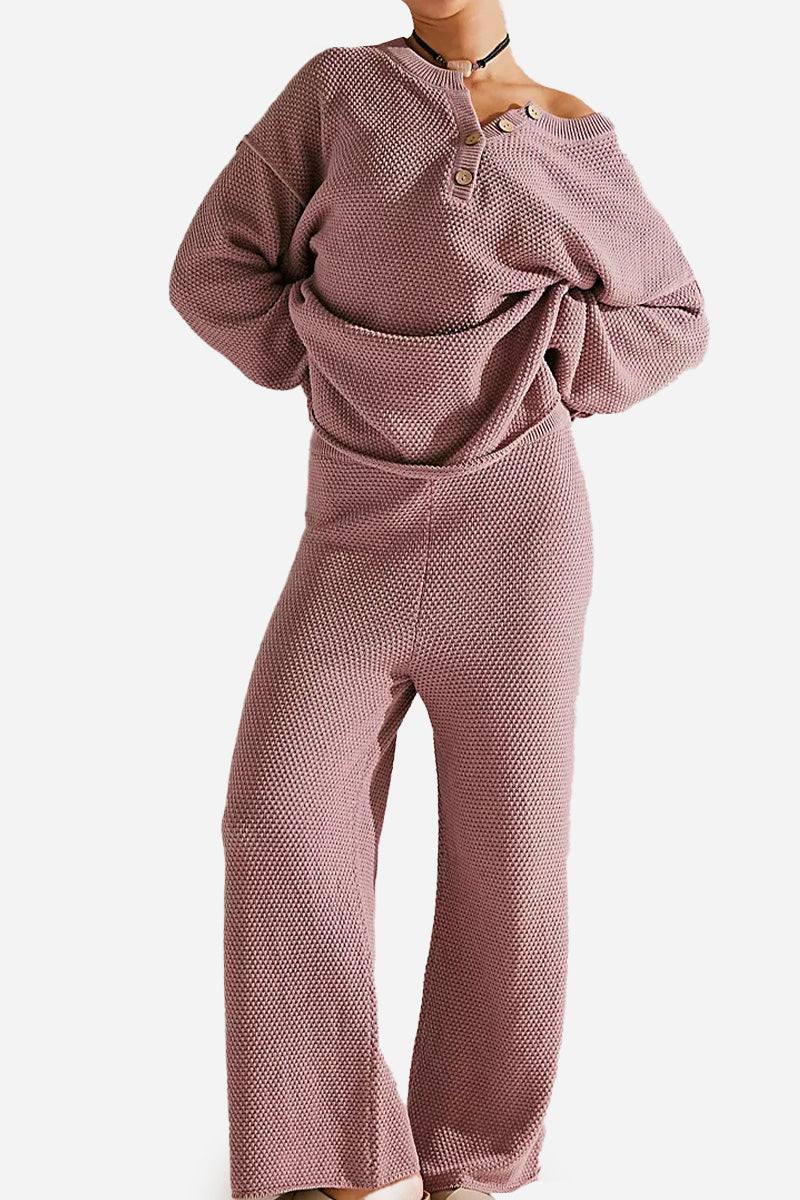 Multi-Weather Comfort two-piece oversized set in textured mauve fabric with relaxed fit and long sleeves
