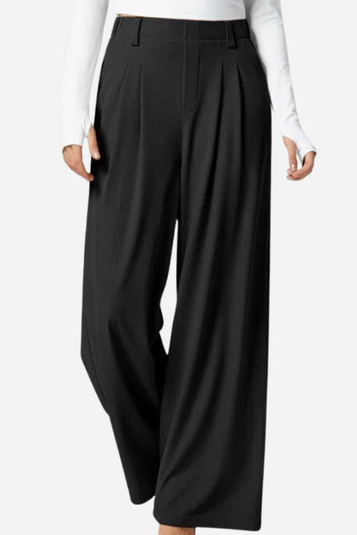 High-Waisted Plicated Wide Leg Waffle Pants