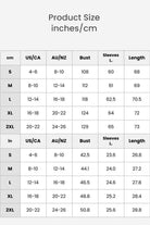 size chart for outdoor hooded raincoat in centimeters and inches with bust, sleeve length, and total length measurements for sizes S to 2XL