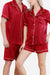 Red Mulberry Silk Couples Pajamas set with short sleeves and shorts for men and women