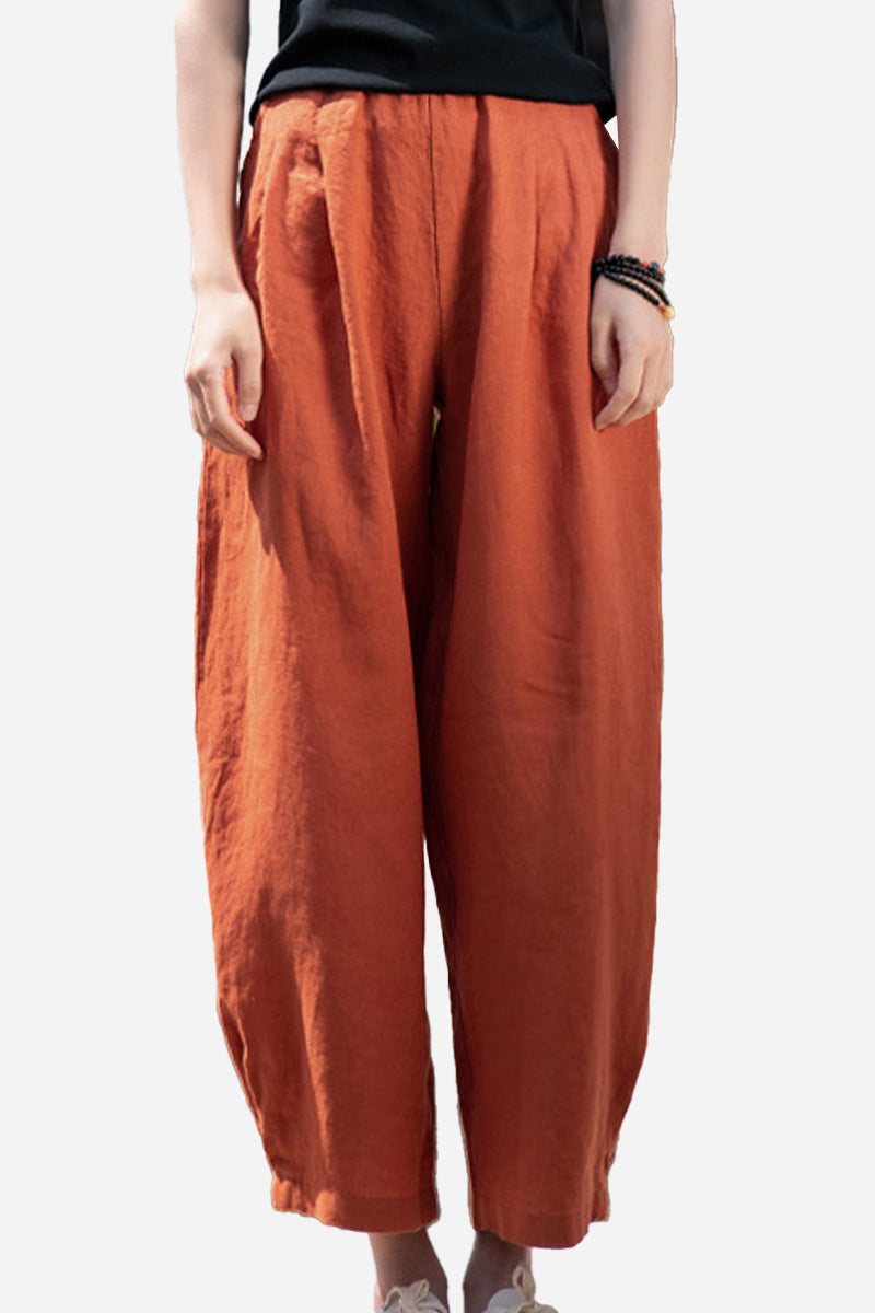 Rust-colored Ramie Linen Cotton Pants with relaxed fit and breathable fabric.
