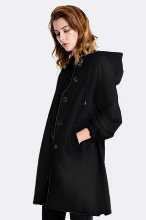 Black Travel-Smart Waterproof Hooded Windbreaker with adjustable hood and sleek design for stylish weather protection