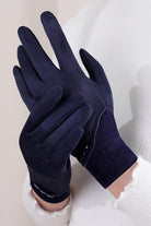 Navy blue SmartTouch Suede Gloves with touchscreen-friendly fingertips and soft fleece lining.