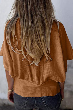 100% Pure Linen Natural Sophistication Short-sleeve Blouse