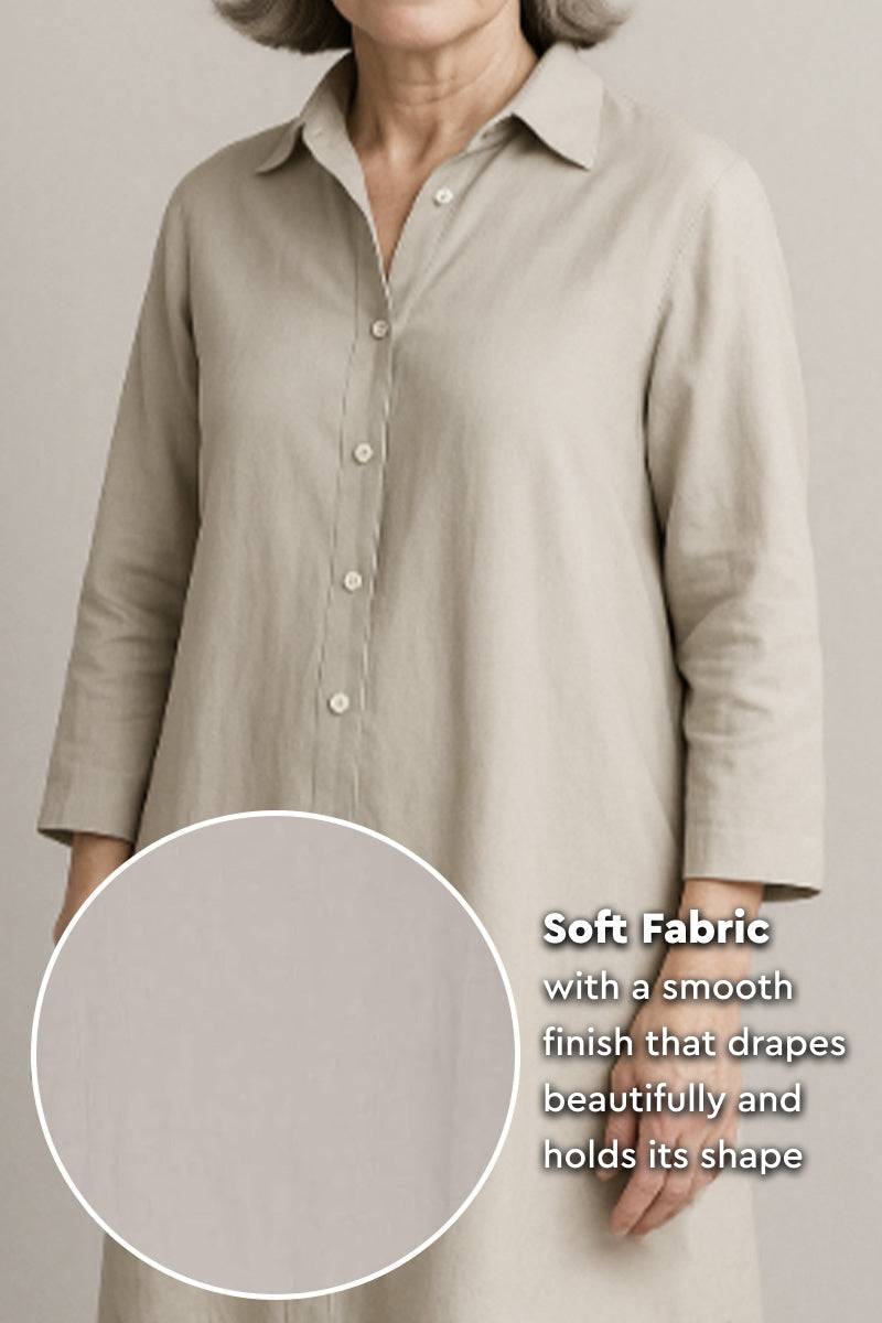 Refined Comfort wide-leg two-piece set in soft, smooth polyester fabric with a flowing, wrinkle-resistant drape.