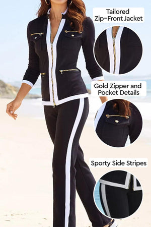 Sleek Contrast Zip Two-Piece