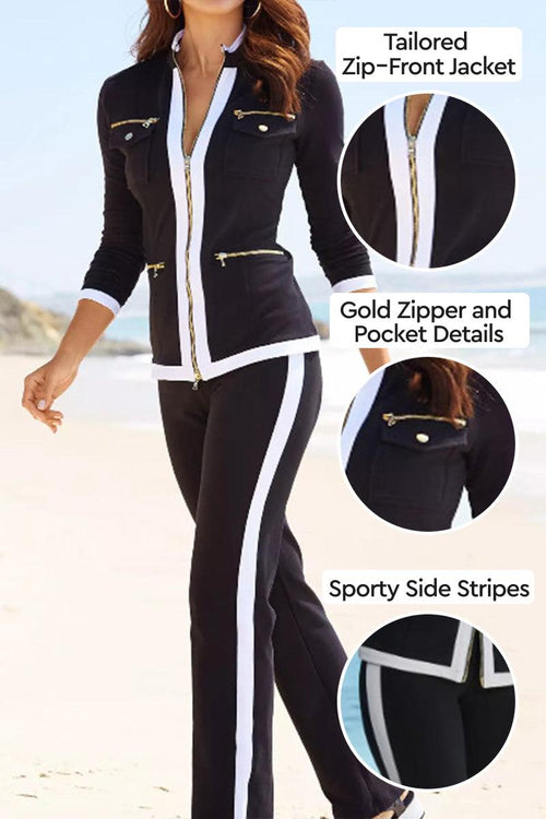 Sleek Contrast Zip Two-Piece