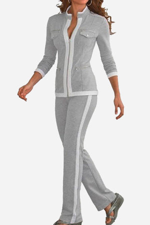 Sleek Contrast Zip Two-Piece