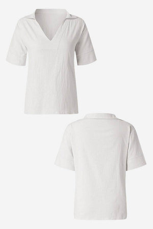 Cotton-Linen V-Neck  Relaxed Fit Shirt