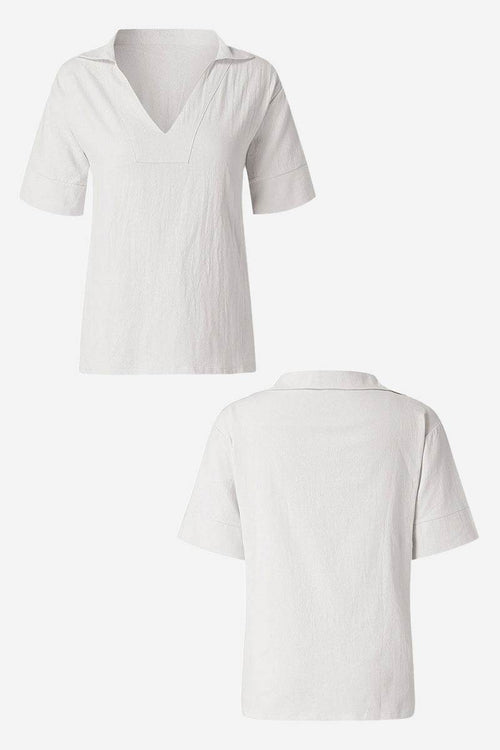 Cotton-Linen V-Neck  Relaxed Fit Shirt