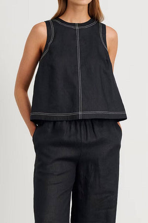 Cotton-Linen Relaxed Back-Slit Two-Piece Set