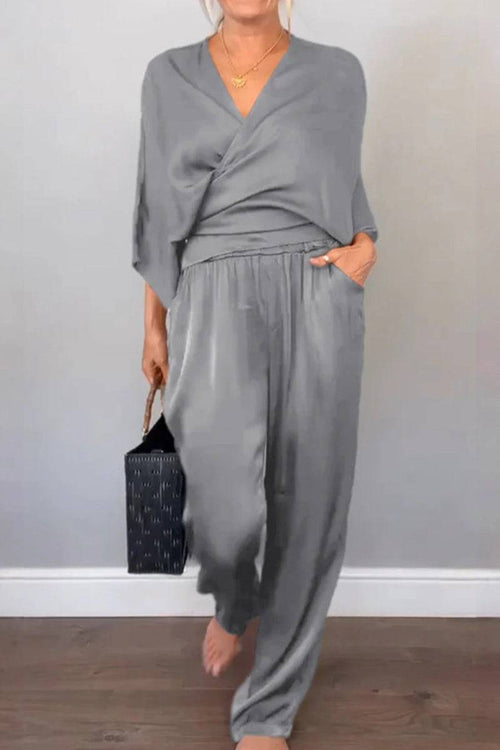 Satin Wrap Lounge Two-Piece Set