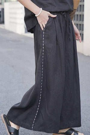 100% Linen One Size Fits All Wide-Leg Pants