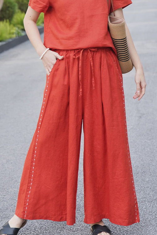 100% Linen One Size Fits All Wide-Leg Pants