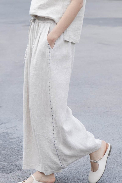 100% Linen One Size Fits All Wide-Leg Pants