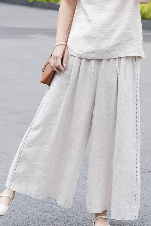 100% Linen One Size Fits All Wide-Leg Pants