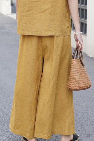 100% Linen One Size Fits All Wide-Leg Pants