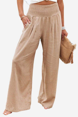Beige high-waist wide-leg linen-cotton blend pants from Linen Breeze Set, breathable and soft summer wear.