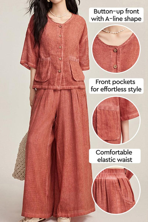 100% Linen Stone-Washed Sunset Breezy Set