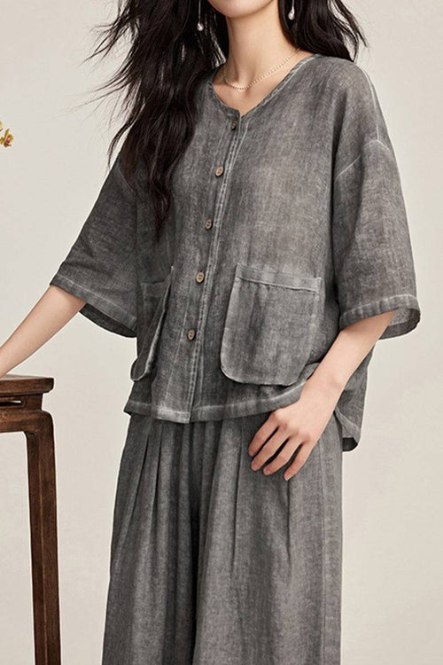 100% Linen Stone-Washed Sunset Breezy Set
