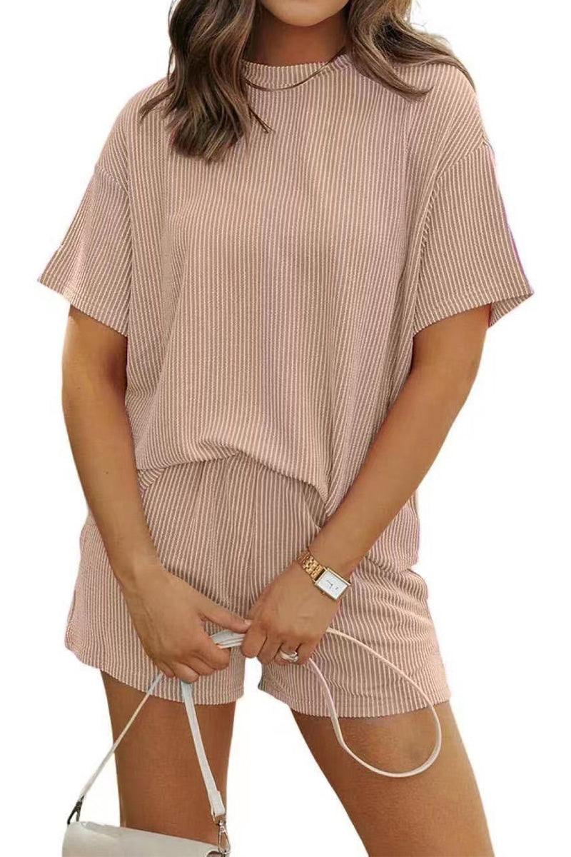 Lightweight textured two-piece set for slow mornings with relaxed fit and breathable soft polyester fabric