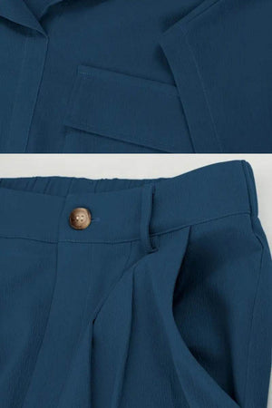 Blue Safari Escape cargo two-piece set with big functional pockets and relaxed fit pants