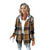 Highland Plaid Shacket women's relaxed fit button-front coat with hood and soft fleece lining in brown and black plaid pattern