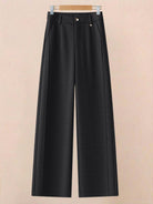 Black wide-leg thermal wool blend trousers with high waist and elastic back panel