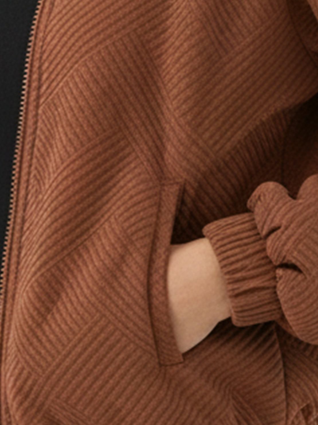 Textured cropped baseball jacket with full-zip and elastic cuffs in relaxed fit