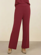 Open-front three-piece co-ord with longline cardigan, tank top, and wide-leg trousers in lightweight knit fabric