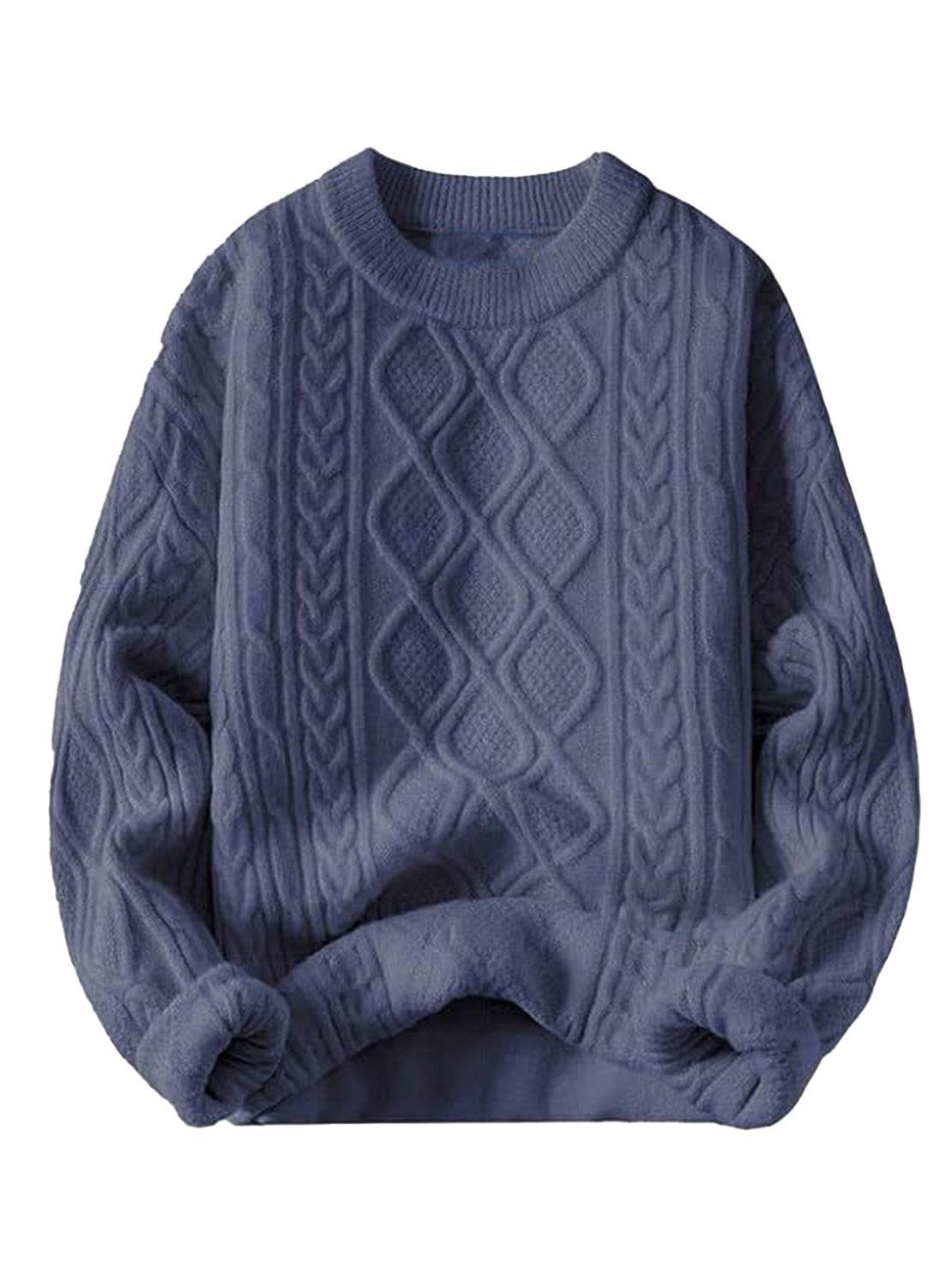 Oversized cable-knit crewneck sweater with dropped shoulders and ribbed cuffs in thick plush fabric