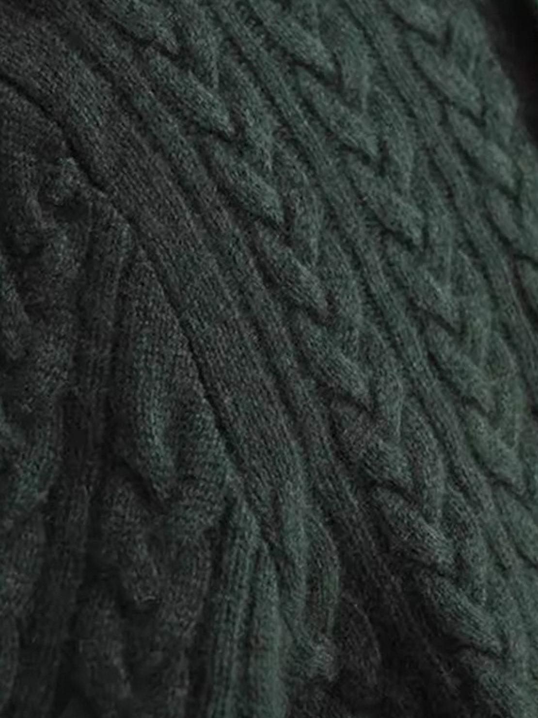 Slim fit 100% wool cable-knit sweater with stand collar and button placket