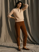 Slim fit 100% wool cable-knit sweater with stand collar and button placket