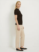 Slim-fit 100% Merino wool short-sleeve mock neck tee in neutral color