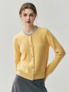 100% Alashan cashmere ribbed knit cardigan with crystal collar and buttons
