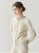 Black Alashan cashmere diamond-collar cardigan with crystal buttons and fine ribbed knit