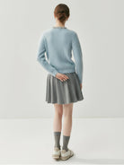 Elegant 100% Alashan cashmere cardigan with crystal collar and fine ribbed knit