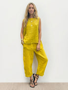 100% cotton crinkle sleeveless top and straight-leg pants two-piece set