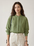 100% linen oversized jacquard shirt with tonal leaf pattern and relaxed fit