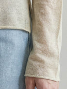 organic linen henley top fine knit long sleeve shirt with 3-button placket and side slits