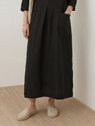 100% linen loose A-line pocket maxi dress with 3/4 sleeves and ankle-length hem