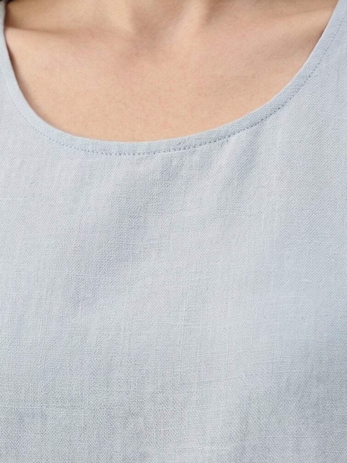 lightweight cotton linen sleeveless maxi dress with round neckline and ankle length