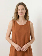 Lightweight cotton linen sleeveless maxi dress with round neckline and flowing ankle-length silhouette