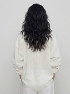 100% cotton-linen oversized classic shirt with dropped shoulders and curved hem