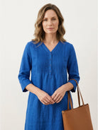 relaxed A-line cotton linen dress with pintuck pleats and 3/4 sleeves