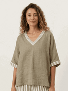Striped wide-leg co-ord set with oversized top and palazzo pants featuring contrast stripe trim and elastic waistband