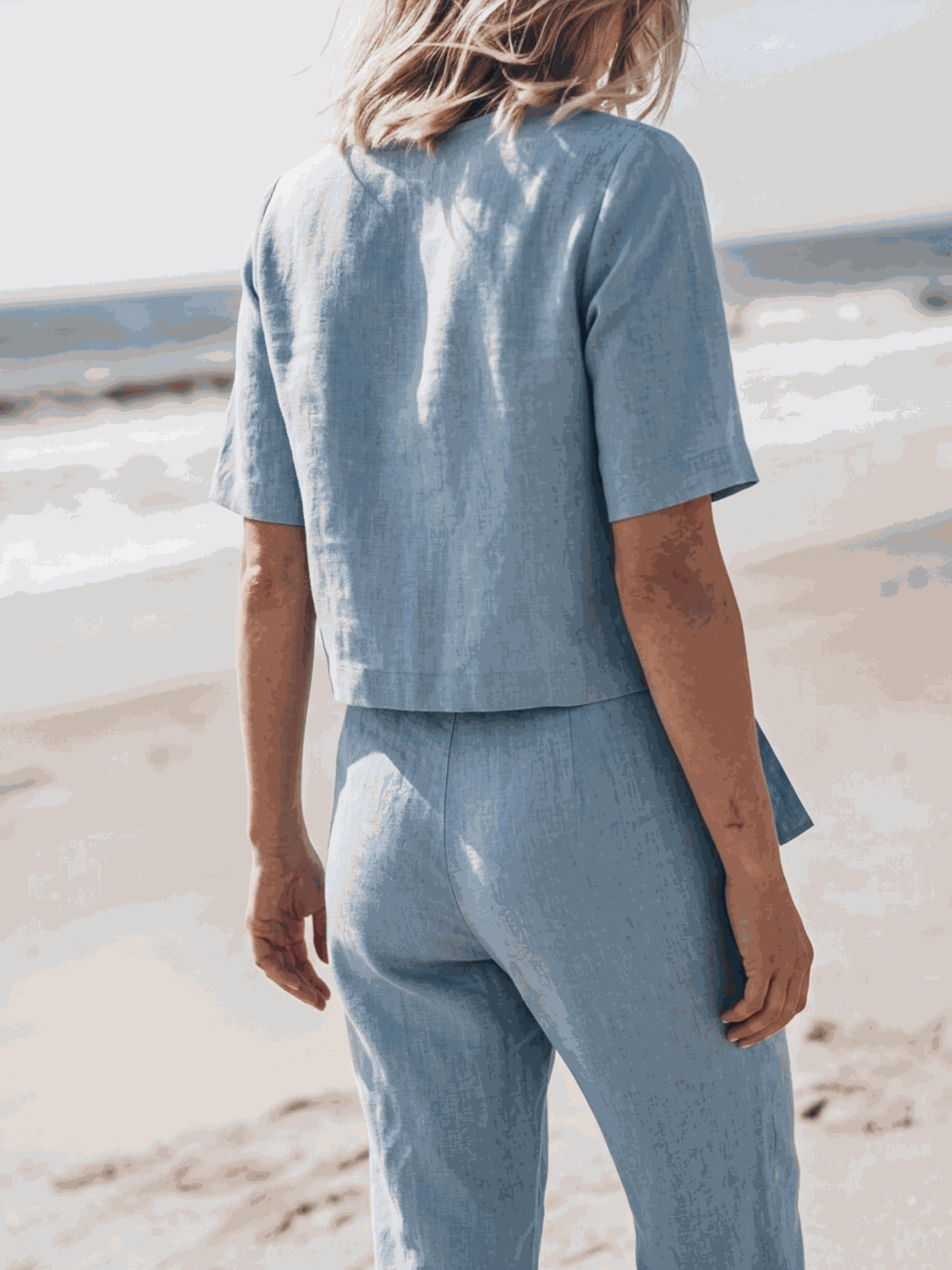 Monochrome cotton-linen set with relaxed short-sleeve top and straight-leg pants in breathable fabric