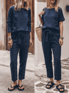 women's cotton-linen set relaxed two-piece breathable fabric monochrome outfit