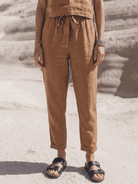 relaxed cotton-linen set with short-sleeve top and straight-leg pants in monochrome tones