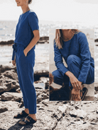 Cotton-Linen Set relaxed short-sleeve top and straight-leg pants in breathable soft fabric with natural texture